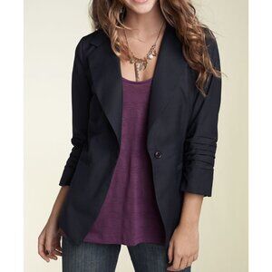 Doki Geki Ruched 3/4 Sleeve Boyfriend Blazer Black Work Button Coat Jacket S
